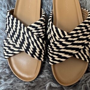 Fabulous Black and Tan Slide Sandals-Beach Sandal Slides